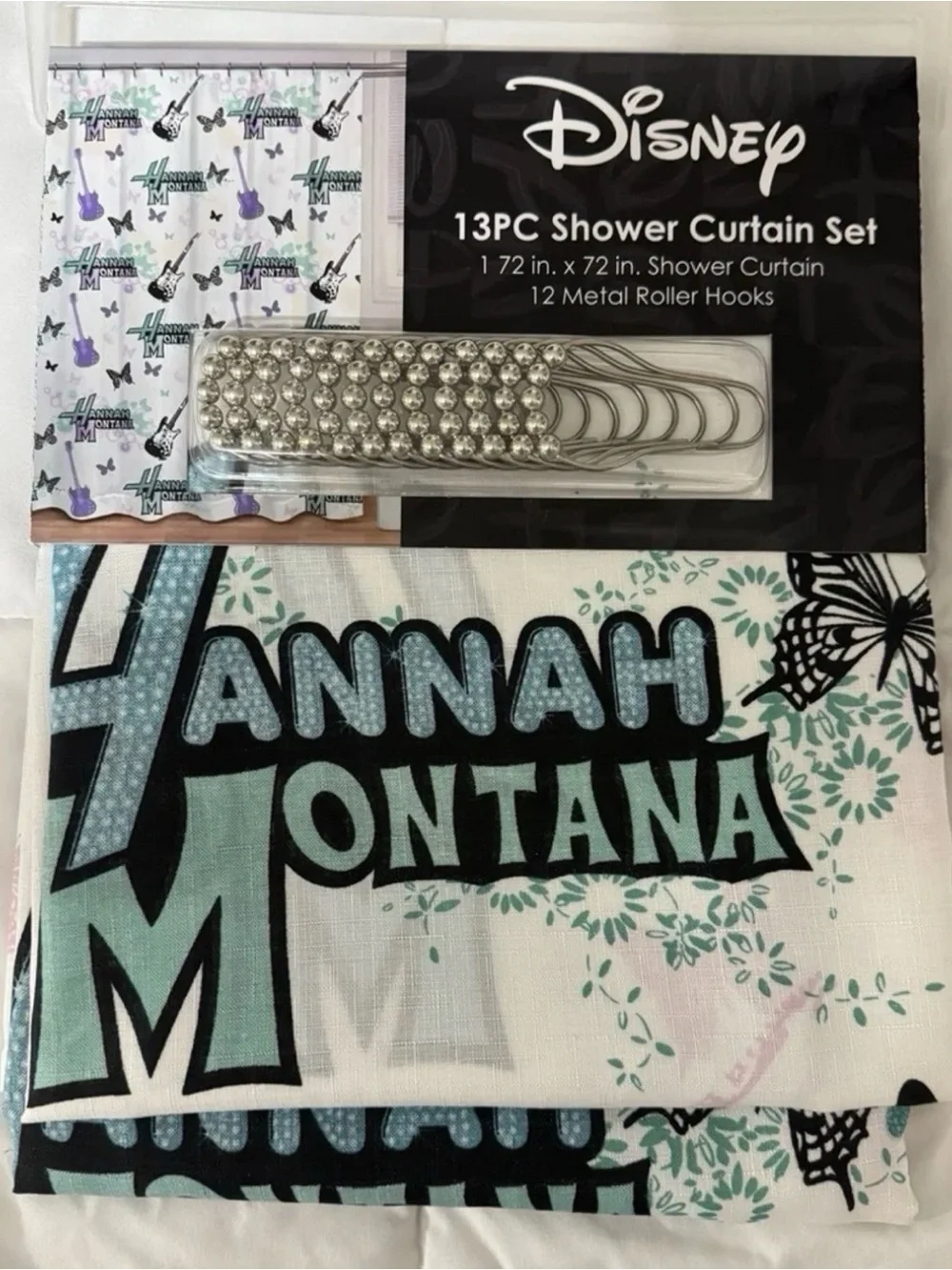Disney Hannah Montana Shower Curtain Set in Aqua, Black, White